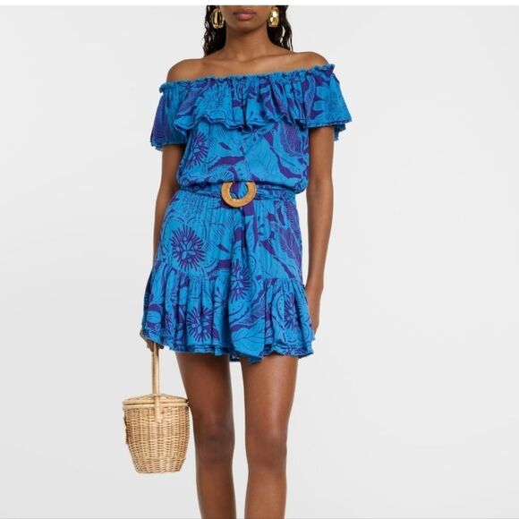 Poupette St Barth Bella Printed Off The Shoulder In Gauguin Blue - Picture 13 of 16